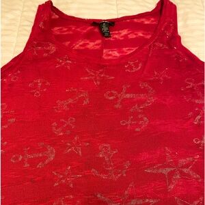 Red Sweater Tank With Silver Anchors Sz 2x